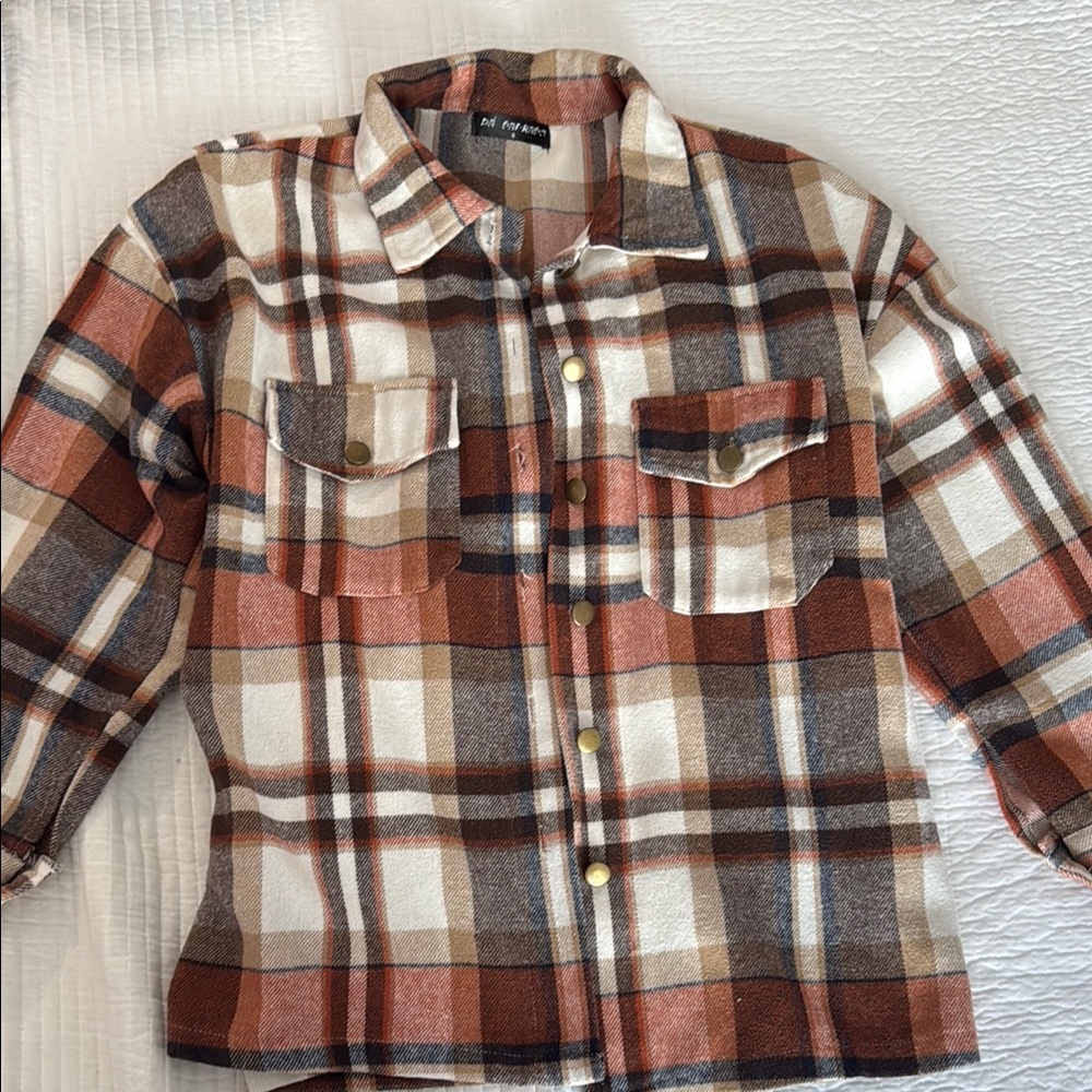 Brown and White Button Down Jacket